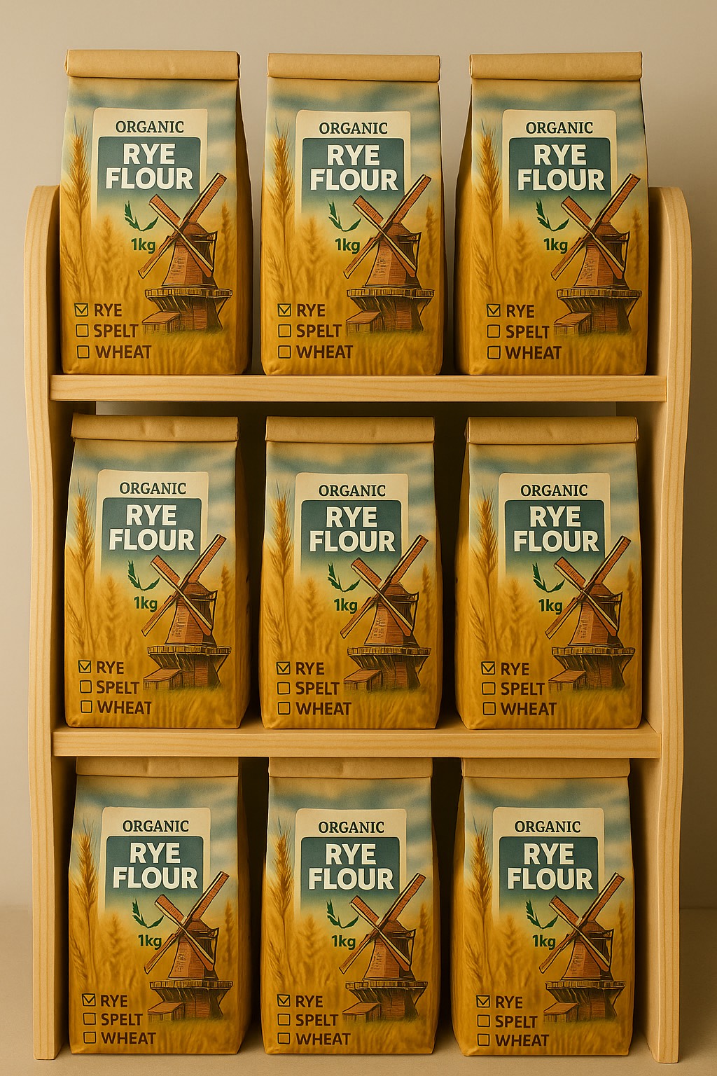 Organic grain packaging display